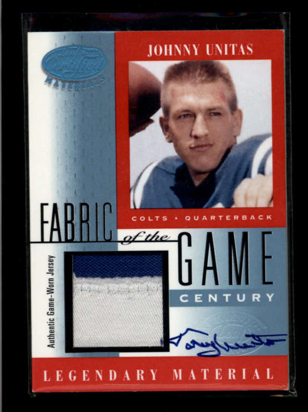 JOHNNY UNITAS 2001 CERTIFIED FABRIC OF THE GAME PATCH AUTOGRAPH AUTO #/21 RR1725