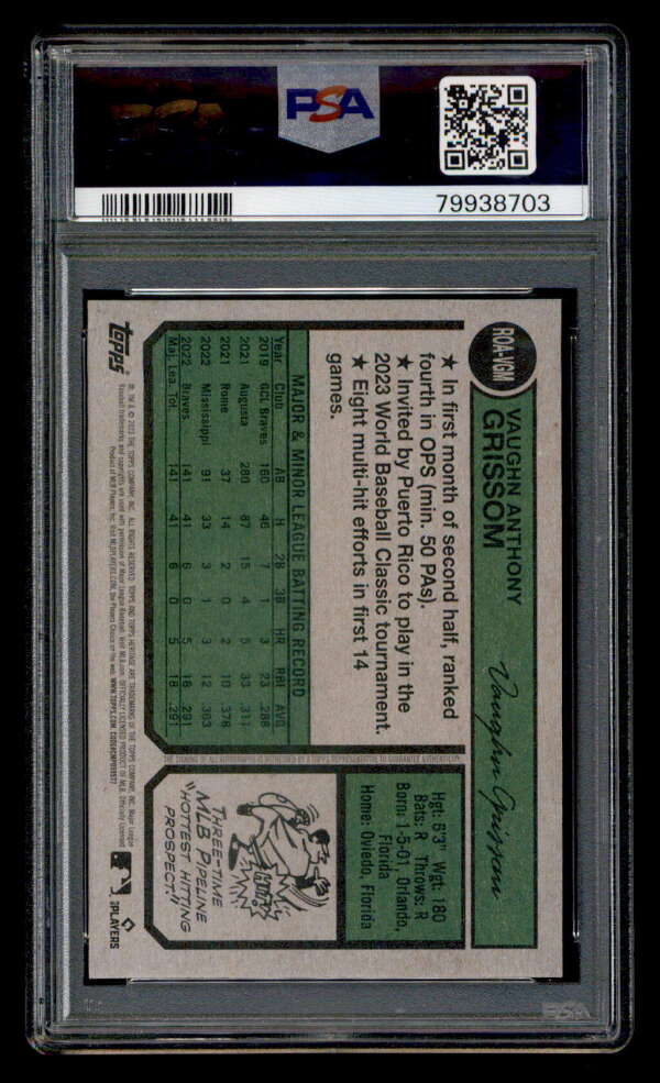 VAUGHN GRISSOM 2023 TOPPS HERITAGE PSA 10 ROOKIE REAL ONE AUTOGRAPH AUTO T1779